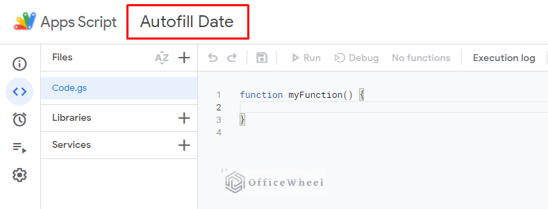 the apps script browser window